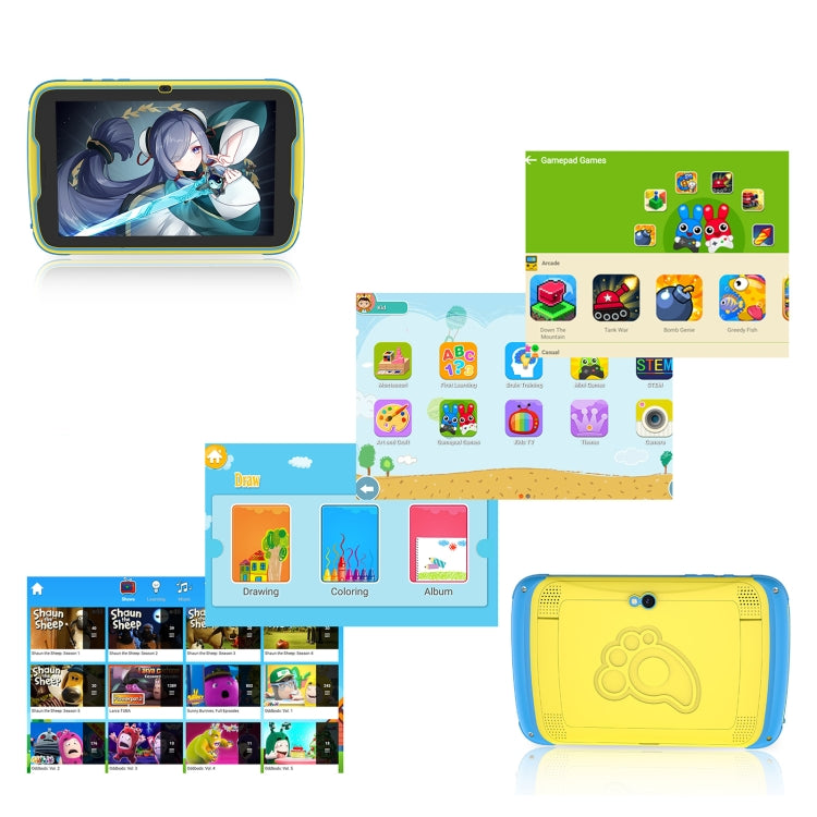 Pritom MQ818 WiFi Kid Tablet 8 inch,  4GB+64GB, Android 13 Allwinner A523 Octa Core CPU Support Parental Control Google Play(Yellow) -  by PRITOM | Online Shopping UK | buy2fix