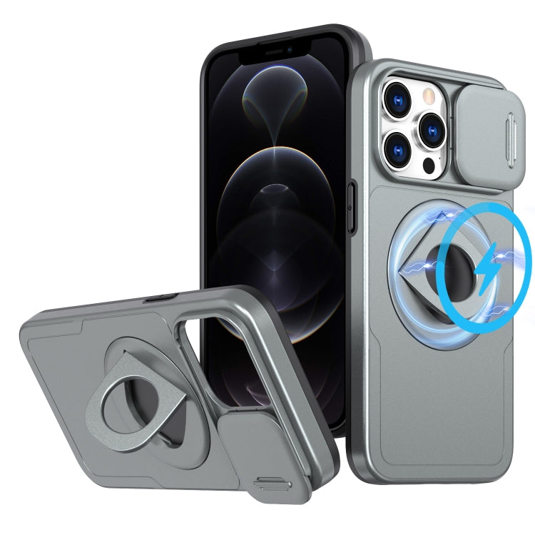 For iPhone 12 Pro Max Camshield MagSafe Ring Holder Armor Phone Case(Titanium Grey) - iPhone 12 Pro Max Cases by buy2fix | Online Shopping UK | buy2fix