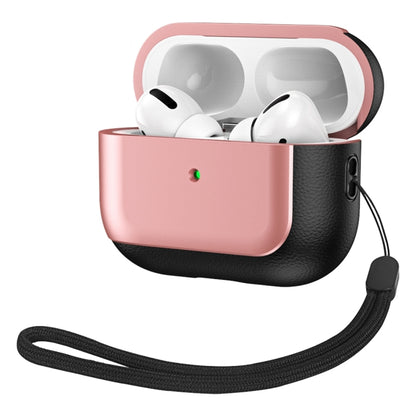 For AirPods Pro Electroplated Leather Texture Wireless Earphones Protective Case(Rose Pink) - For AirPods Pro by buy2fix | Online Shopping UK | buy2fix