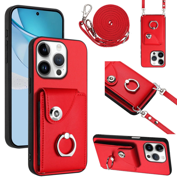 For iPhone 16 Pro Organ Card Bag Ring Holder Phone Case with Long Lanyard(Red) - iPhone 16 Pro Cases by buy2fix | Online Shopping UK | buy2fix