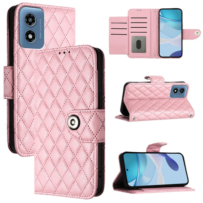 For Motorola Moto G Play 5G 2024 Rhombic Texture Flip Leather Phone Case with Lanyard(Pink) - Motorola Cases by buy2fix | Online Shopping UK | buy2fix