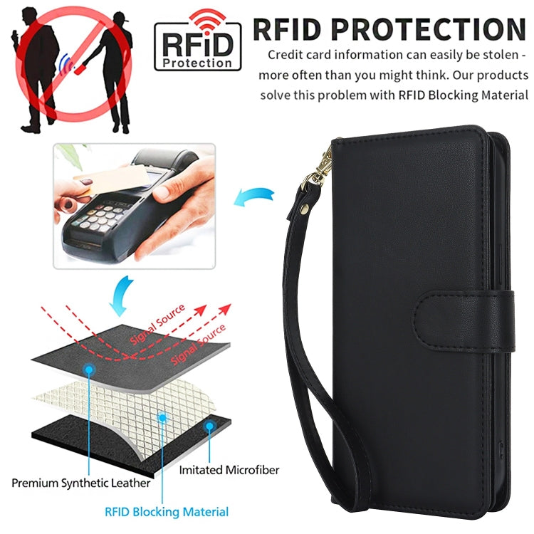 For Samsung Galaxy S24+ / S25+ 5G Multi-Card Wallet RFID Leather Phone Case(Black) - Galaxy S24+ 5G Cases by buy2fix | Online Shopping UK | buy2fix