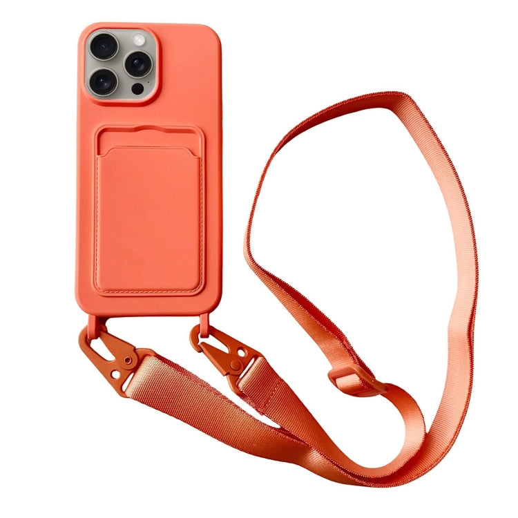 For iPhone 16 Pro Card Slot Liquid Silicone Phone Case with Lanyard(Orange) - iPhone 16 Pro Cases by buy2fix | Online Shopping UK | buy2fix