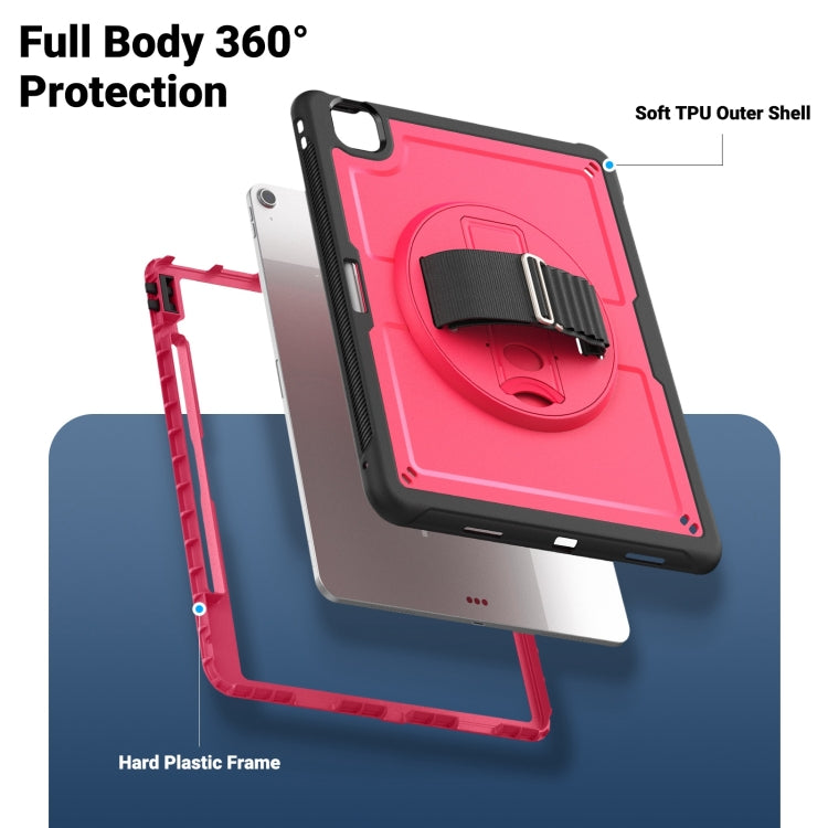 For iPad Air 13 2024 Honeycomb Hand Grip Turntable Stand Tablet Case(Rose Red) - iPad Air 13 2024 Cases by buy2fix | Online Shopping UK | buy2fix