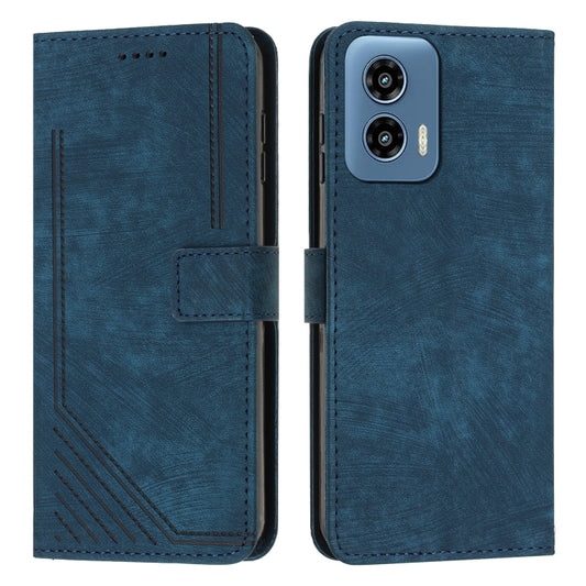 For Motorola Moto G Play 5G 2024 / G 5G 2024 Skin Feel Stripe Pattern Leather Phone Case with Long Lanyard(Blue) - Motorola Cases by buy2fix | Online Shopping UK | buy2fix