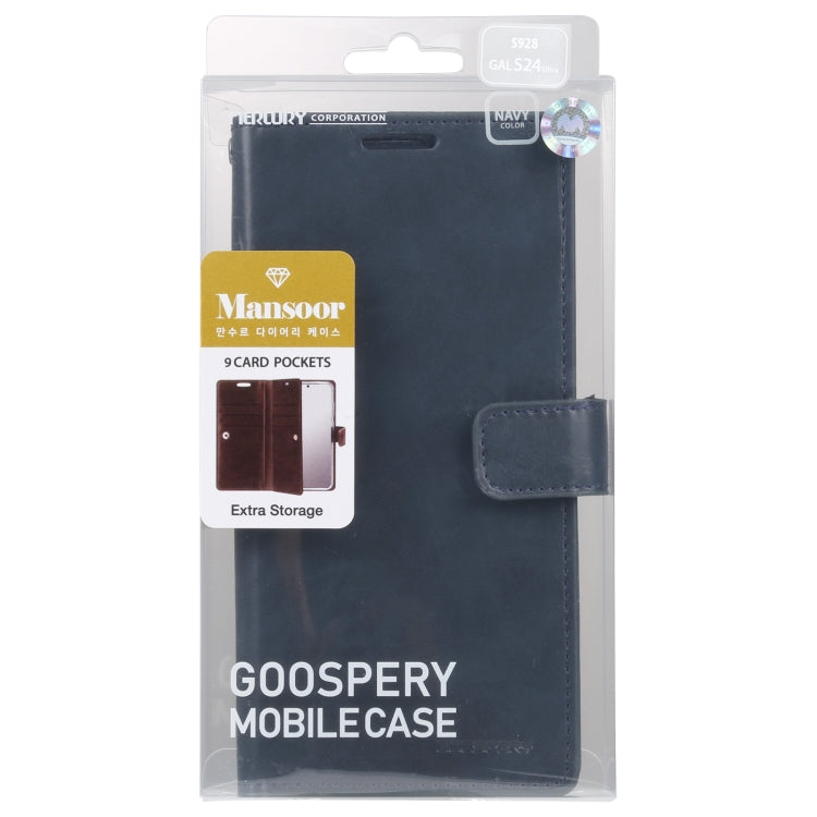 For Samsung Galaxy S24 Ultra 5G GOOSPERY MANSOOR DIARY 9 Card Slots Leather Phone Case(Dark Blue) - Galaxy S24 Ultra 5G Cases by GOOSPERY | Online Shopping UK | buy2fix