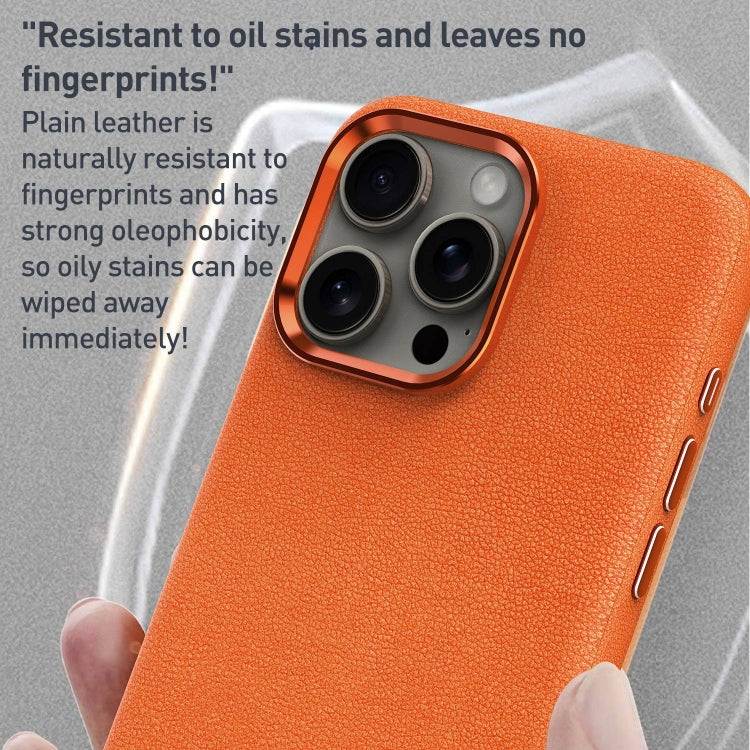 For iPhone 14 Plus Metal Lens Frame Leather Magsafe Full Coverage Shockproof Phone Case(Orange) - iPhone 14 Plus Cases by buy2fix | Online Shopping UK | buy2fix