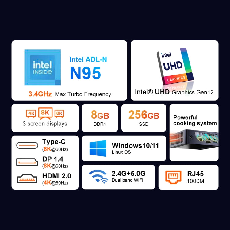 Ninkear N9 Windows 11 Mini PC, 8GB+256GB, Intel Alder Lake N95, Support 3 Screen Display(EU Plug) - Windows Mini PCs by Ninkear | Online Shopping UK | buy2fix