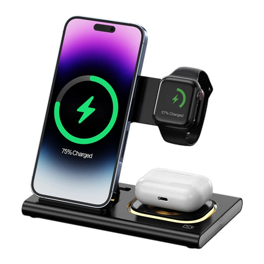 A80 3 in 1 15W Folding Wireless Charger(Black) - Wireless Charger by buy2fix | Online Shopping UK | buy2fix