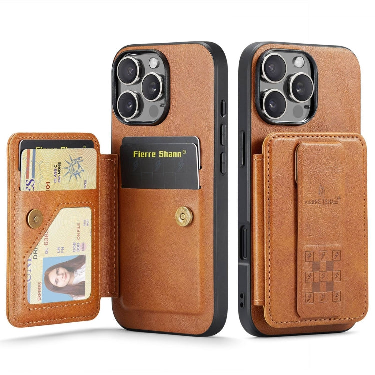 For iPhone 16 Pro Fierre Shann Oil Wax Cow Leather Card Holder Back Phone Case(Brown) - iPhone 16 Pro Cases by FIERRE SHANN | Online Shopping UK | buy2fix