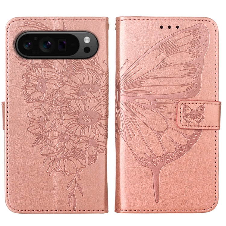 For Google Pixel 9 Pro Embossed Butterfly Leather Phone Case(Rose Gold) - Google Cases by buy2fix | Online Shopping UK | buy2fix