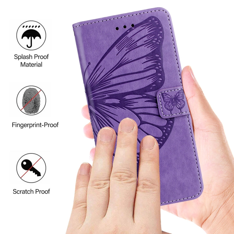 For Google Pixel 9 Pro XL Embossed Butterfly Leather Phone Case(Purple) - Google Cases by buy2fix | Online Shopping UK | buy2fix