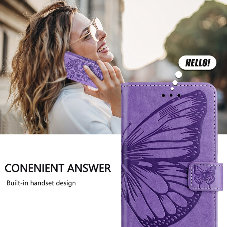 For Google Pixel 9 Pro XL Embossed Butterfly Leather Phone Case(Purple) - Google Cases by buy2fix | Online Shopping UK | buy2fix