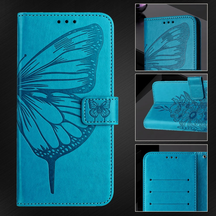 For Google Pixel 9 Pro XL Embossed Butterfly Leather Phone Case(Blue) - Google Cases by buy2fix | Online Shopping UK | buy2fix