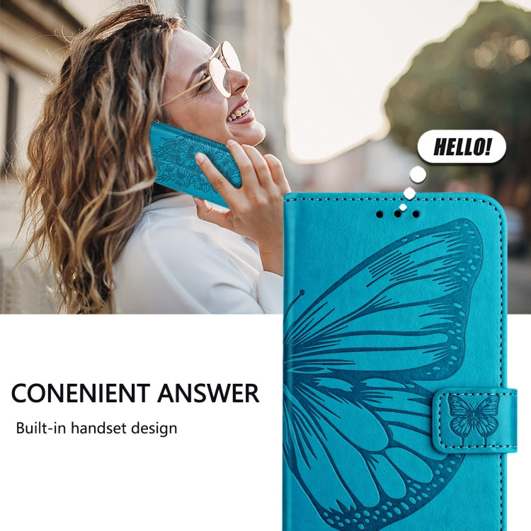 For Google Pixel 9 Pro XL Embossed Butterfly Leather Phone Case(Blue) - Google Cases by buy2fix | Online Shopping UK | buy2fix