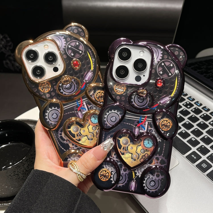 For iPhone 16 Pro Bear Shaped Embossed Electroplated TPU Phone Case(Black) - iPhone 16 Pro Cases by buy2fix | Online Shopping UK | buy2fix