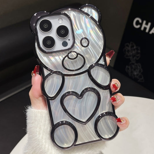 For iPhone 16 Pro Bear Shaped Embossed Electroplated Laser TPU Phone Case(Black) - iPhone 16 Pro Cases by buy2fix | Online Shopping UK | buy2fix