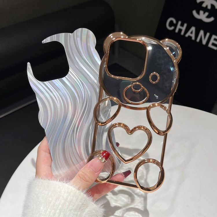 For iPhone 16 Pro Bear Shaped Embossed Electroplated Laser TPU Phone Case(Black) - iPhone 16 Pro Cases by buy2fix | Online Shopping UK | buy2fix