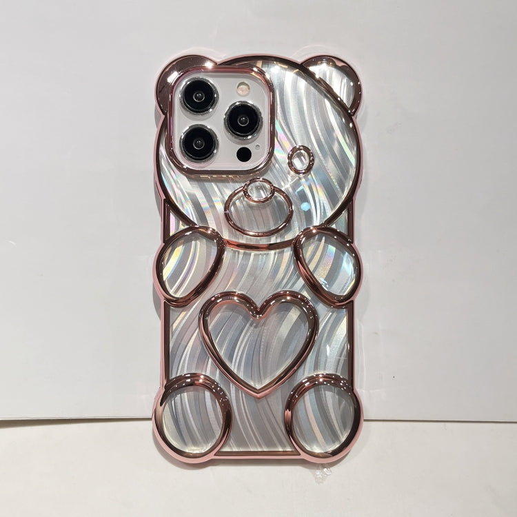 For iPhone 16 Bear Shaped Embossed Electroplated Laser TPU Phone Case(Purple) - iPhone 16 Cases by buy2fix | Online Shopping UK | buy2fix