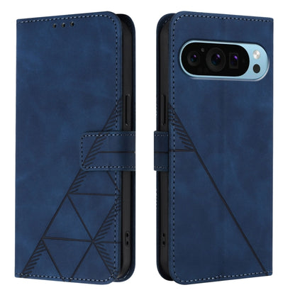 For Google Pixel 9 Pro XL Crossbody 3D Embossed Flip Leather Phone Case(Blue) - Google Cases by buy2fix | Online Shopping UK | buy2fix