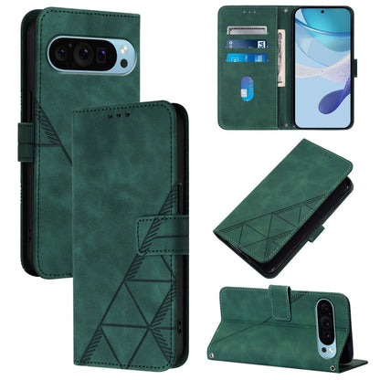 For Google Pixel 9 Pro XL Crossbody 3D Embossed Flip Leather Phone Case(Dark Green) - Google Cases by buy2fix | Online Shopping UK | buy2fix