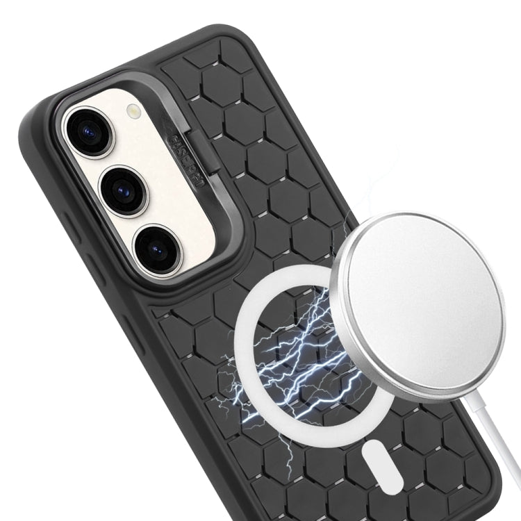 For Samsung Galaxy S23+ 5G Honeycomb Radiating Lens Holder Magsafe Phone Case(Black) - Galaxy S23+ 5G Cases by buy2fix | Online Shopping UK | buy2fix