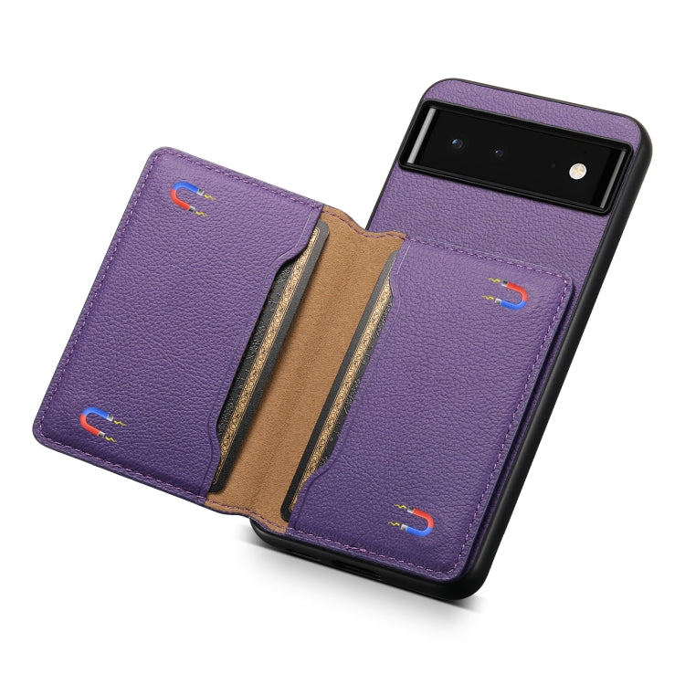 For Google Pixel 6 Calf Texture Card Bag Design Full Coverage Phone Case(Purple) - Google Cases by buy2fix | Online Shopping UK | buy2fix