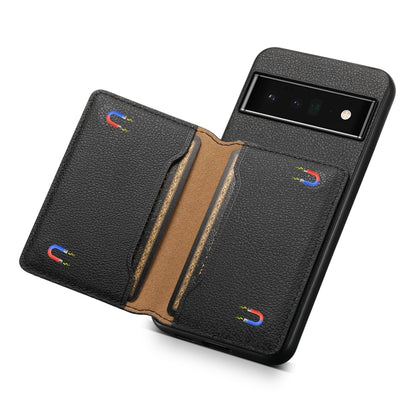 For Google Pixel 6 Pro Calf Texture Card Bag Design Full Coverage Phone Case(Black) - Google Cases by buy2fix | Online Shopping UK | buy2fix