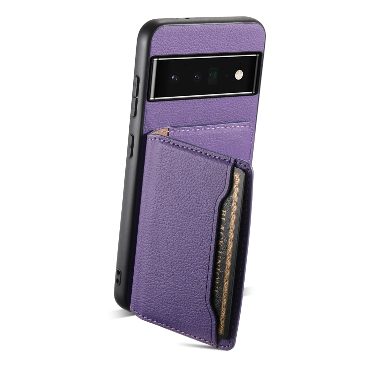 For Google Pixel 6 Pro Calf Texture Card Bag Design Full Coverage Phone Case(Purple) - Google Cases by buy2fix | Online Shopping UK | buy2fix