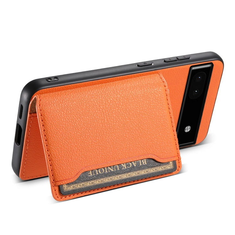 For Google Pixel 6a Calf Texture Card Bag Design Full Coverage Phone Case(Orange) - Google Cases by buy2fix | Online Shopping UK | buy2fix