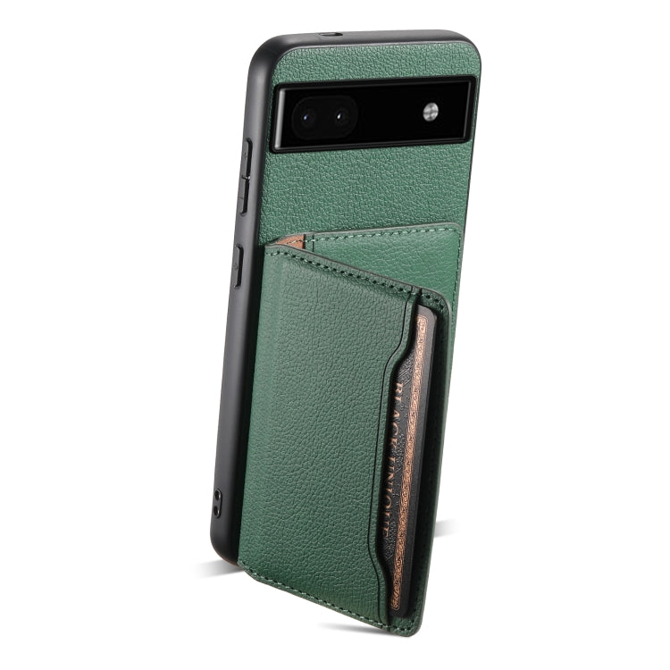 For Google Pixel 6a Calf Texture Card Bag Design Full Coverage Phone Case(Green) - Google Cases by buy2fix | Online Shopping UK | buy2fix