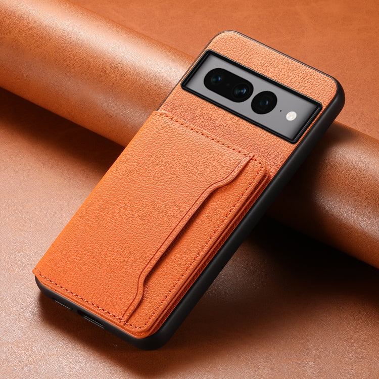 For Google Pixel 7 Pro 5G Calf Texture Card Bag Design Full Coverage Phone Case(Orange) - Google Cases by buy2fix | Online Shopping UK | buy2fix