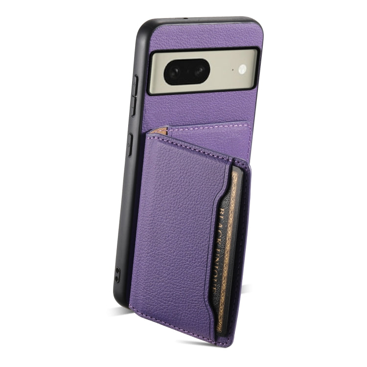 For Google Pixel 8 Calf Texture Card Bag Design Full Coverage Phone Case(Purple) - Google Cases by buy2fix | Online Shopping UK | buy2fix