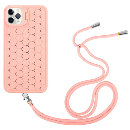 For iPhone 14 Pro Honeycomb Radiating Lens Holder Magsafe Phone Case with Lanyard(Pink) - iPhone 14 Pro Cases by buy2fix | Online Shopping UK | buy2fix