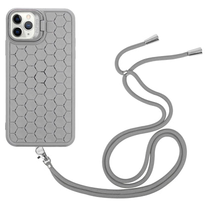 For iPhone 11 Pro Max Honeycomb Radiating Lens Holder Magsafe Phone Case with Lanyard(Grey) - iPhone 11 Pro Max Cases by buy2fix | Online Shopping UK | buy2fix