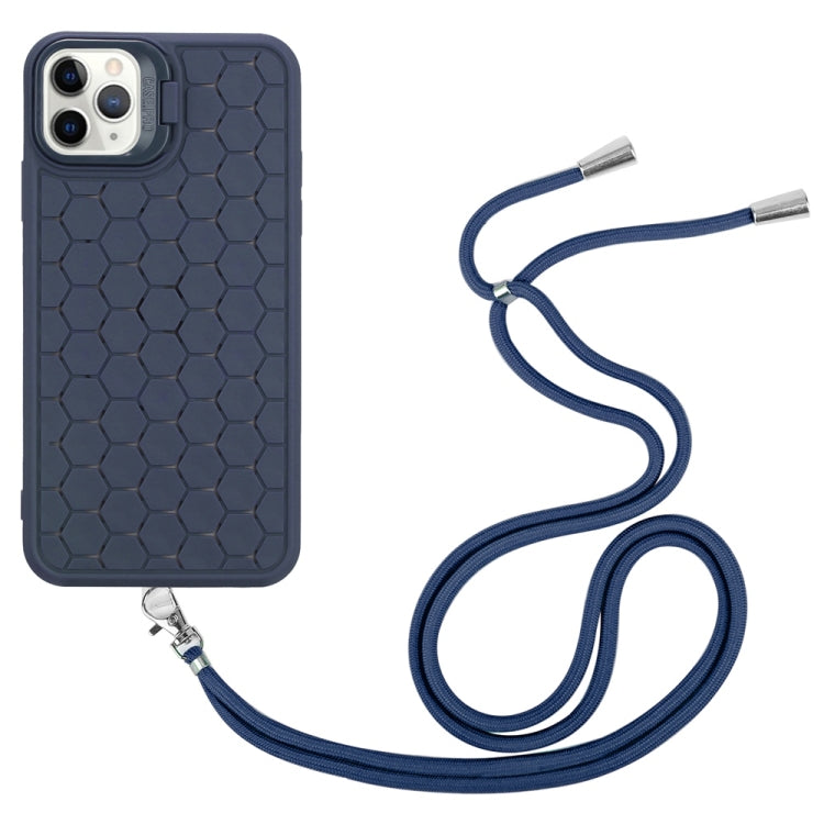 For iPhone 16 Pro Honeycomb Radiating Lens Holder Magsafe Phone Case with Lanyard(Blue) - iPhone 16 Pro Cases by buy2fix | Online Shopping UK | buy2fix