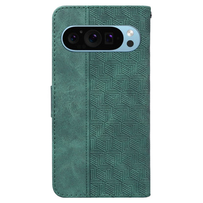 For Google Pixel 9 Geometric Embossed Leather Phone Case(Green) - Google Cases by buy2fix | Online Shopping UK | buy2fix