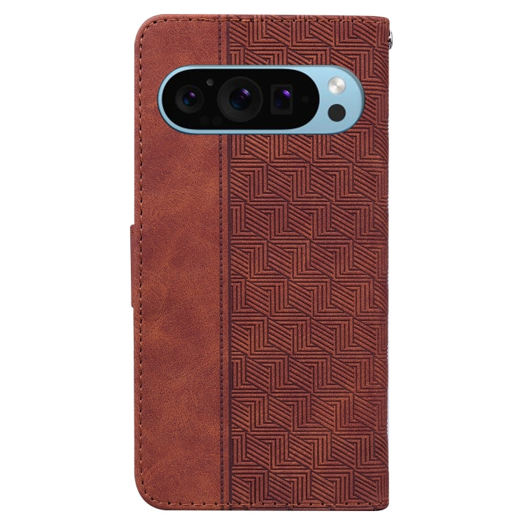 For Google Pixel 9 Pro 5G Geometric Embossed Leather Phone Case(Brown) - Google Cases by buy2fix | Online Shopping UK | buy2fix