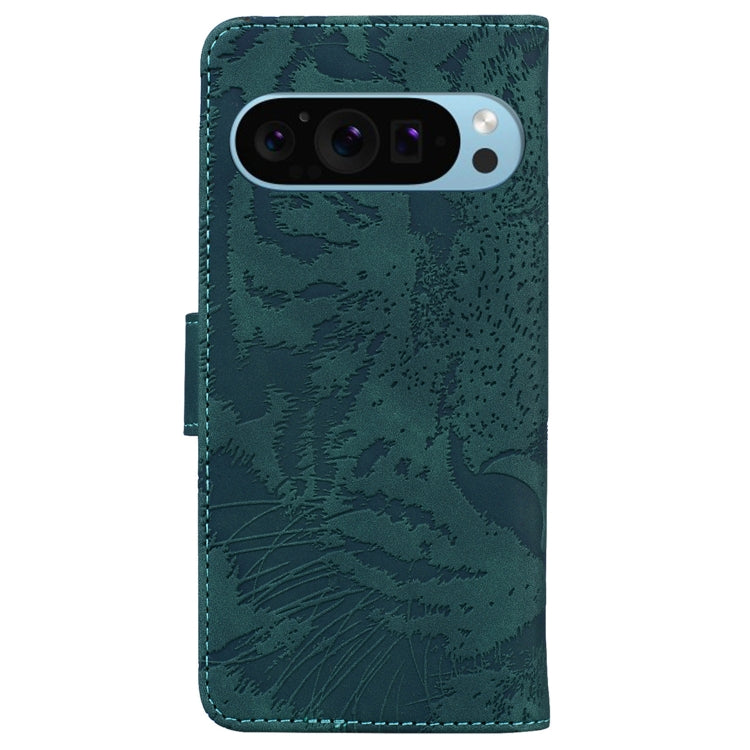 For Google Pixel 9 Pro 5G Tiger Embossing Pattern Flip Leather Phone Case(Green) - Google Cases by buy2fix | Online Shopping UK | buy2fix