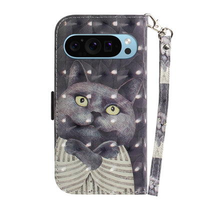 For Google Pixel 9 Pro 3D Colored Horizontal Flip Leather Phone Case(Hug Cat) - Google Cases by buy2fix | Online Shopping UK | buy2fix