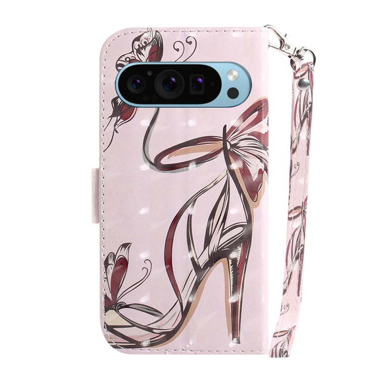 For Google Pixel 9 3D Colored Horizontal Flip Leather Phone Case(Butterfly High-heeled) - Google Cases by buy2fix | Online Shopping UK | buy2fix