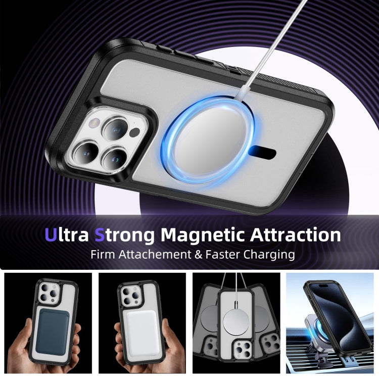 For iPhone 12 / 12 Pro Guard Magsafe Magnetic Ring Matte Phone Case(Black+Transparent) - iPhone 12 / 12 Pro Cases by buy2fix | Online Shopping UK | buy2fix