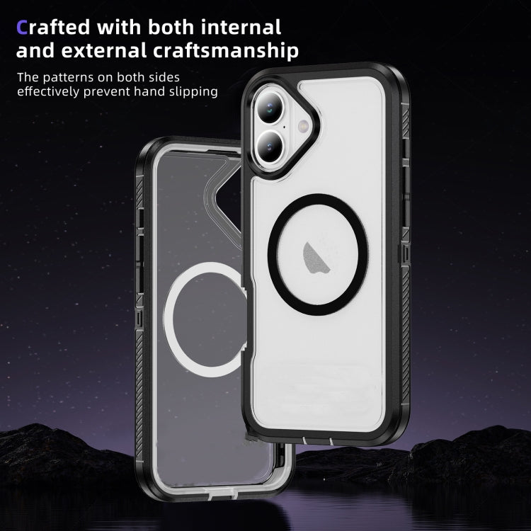 For iPhone 16 Plus Guard Magsafe Magnetic Ring Matte Phone Case(Black+Transparent) - iPhone 16 Plus Cases by buy2fix | Online Shopping UK | buy2fix