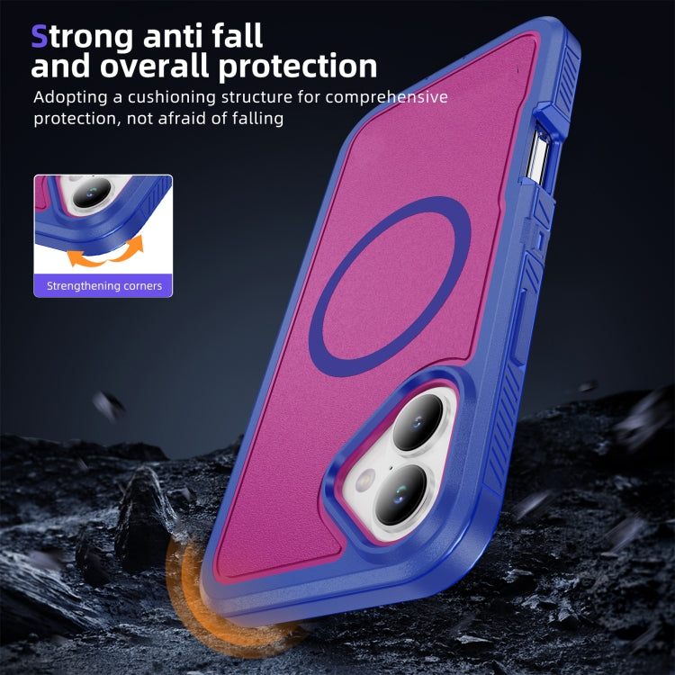 For iPhone 16 Plus Guard Magsafe Magnetic Ring Matte Phone Case(Blue+Rose Red) - iPhone 16 Plus Cases by buy2fix | Online Shopping UK | buy2fix