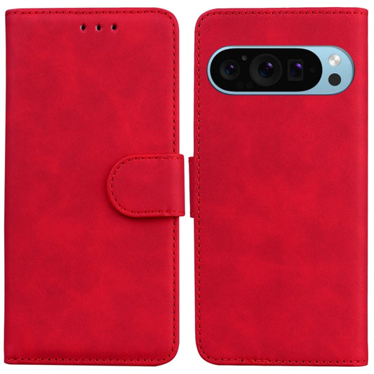 For Google Pixel 9 Skin Feel Pure Color Flip Leather Phone Case(Red) - Google Cases by buy2fix | Online Shopping UK | buy2fix