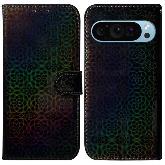 For Google Pixel 9 Pro Colorful Magnetic Buckle Leather Phone Case(Black) - Google Cases by buy2fix | Online Shopping UK | buy2fix