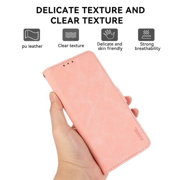 For iPhone 16 Pro Max ABEEL Frosted Magnetic RFID Leather Phone Case(Pink) - iPhone 16 Pro Max Cases by buy2fix | Online Shopping UK | buy2fix