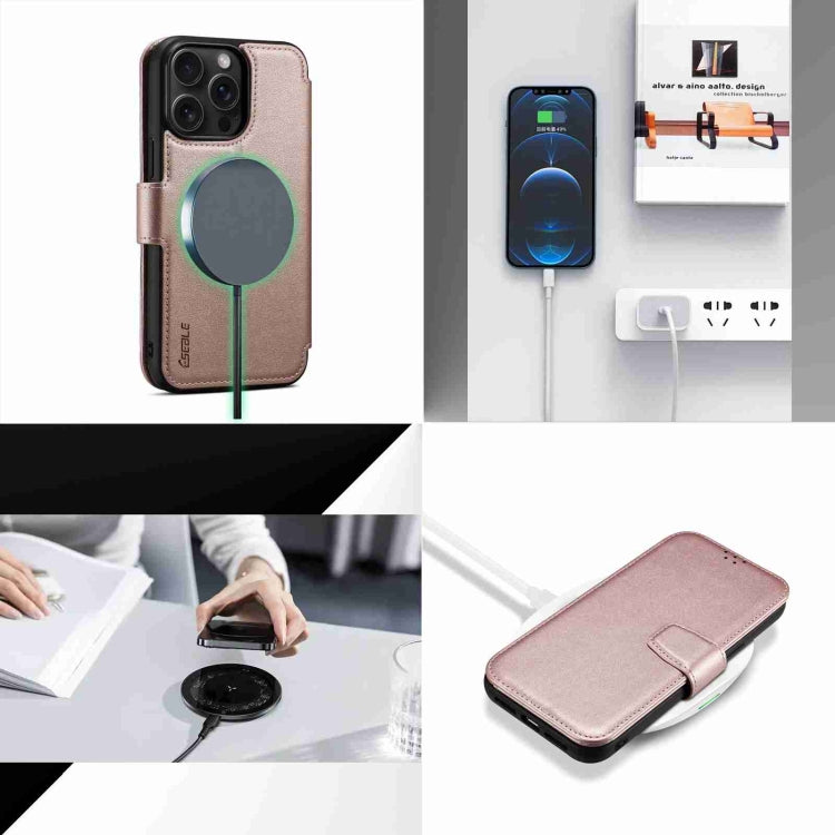 For iPhone 15 ESEBLE E1 Nappa Texture MagSafe Holder Leather Phone Case(Rose Gold) - iPhone 15 Cases by ESEBLE | Online Shopping UK | buy2fix