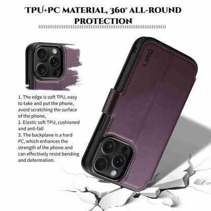 For iPhone 15 ESEBLE E1 Nappa Texture MagSafe Holder Leather Phone Case(Dark Purple) - iPhone 15 Cases by ESEBLE | Online Shopping UK | buy2fix