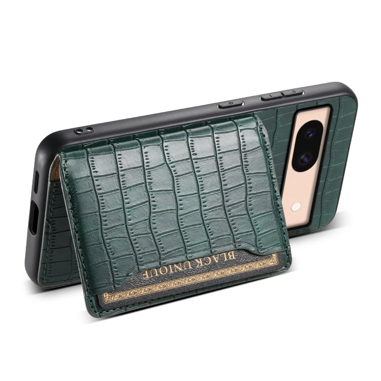 For Google Pixel 8a Crocodile Texture Card Bag Design Full Coverage Phone Case(Green) - Google Cases by buy2fix | Online Shopping UK | buy2fix